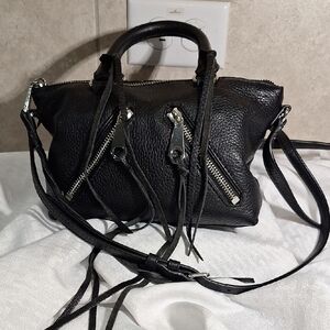 Rebecca Minkoff Small Black Leather Women's Bag Double Strap Fringe Accent